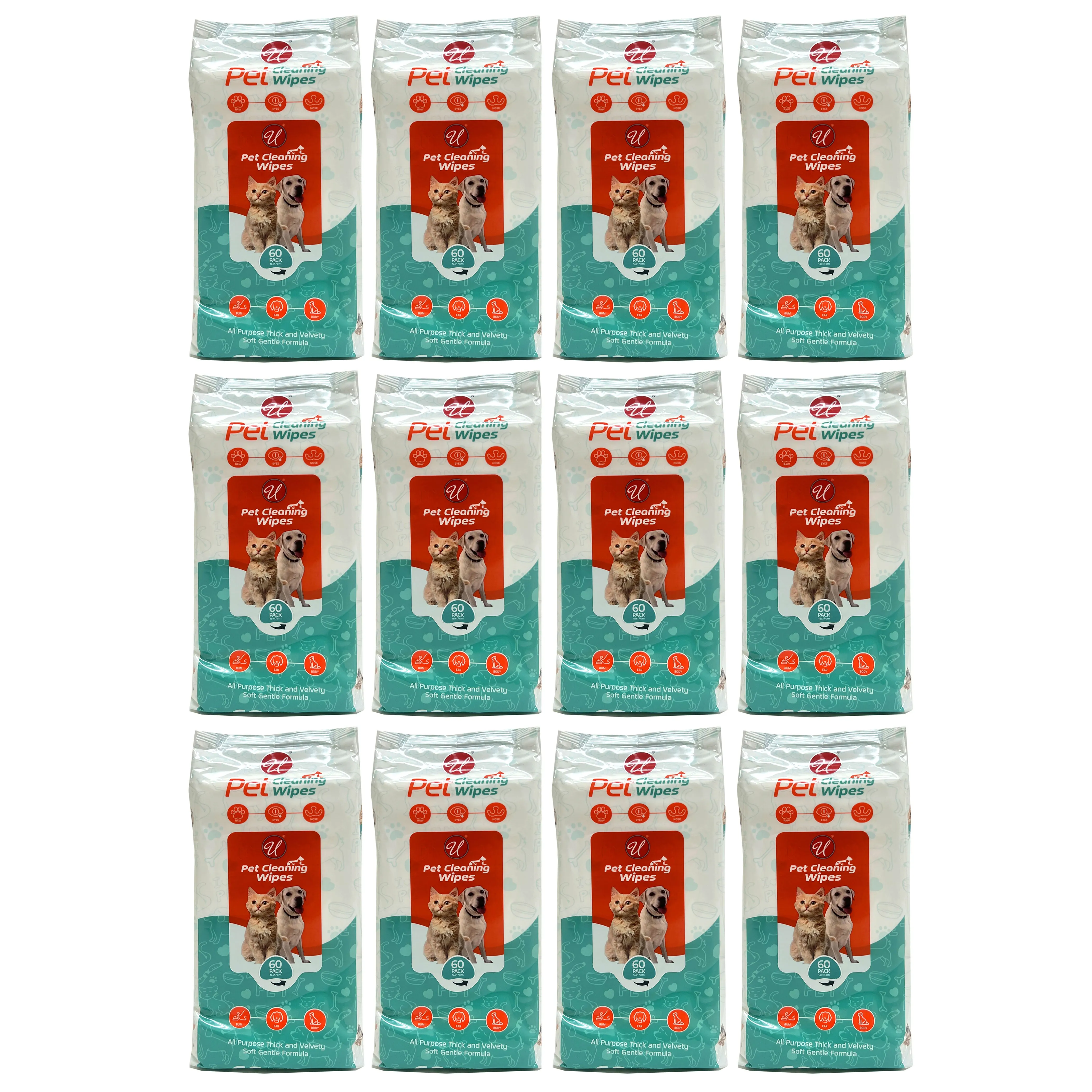 12 Pk Pets Grooming Wipes Dog Cat Dry Bath Wash Clean Ears Nose Butt Paws 720ct