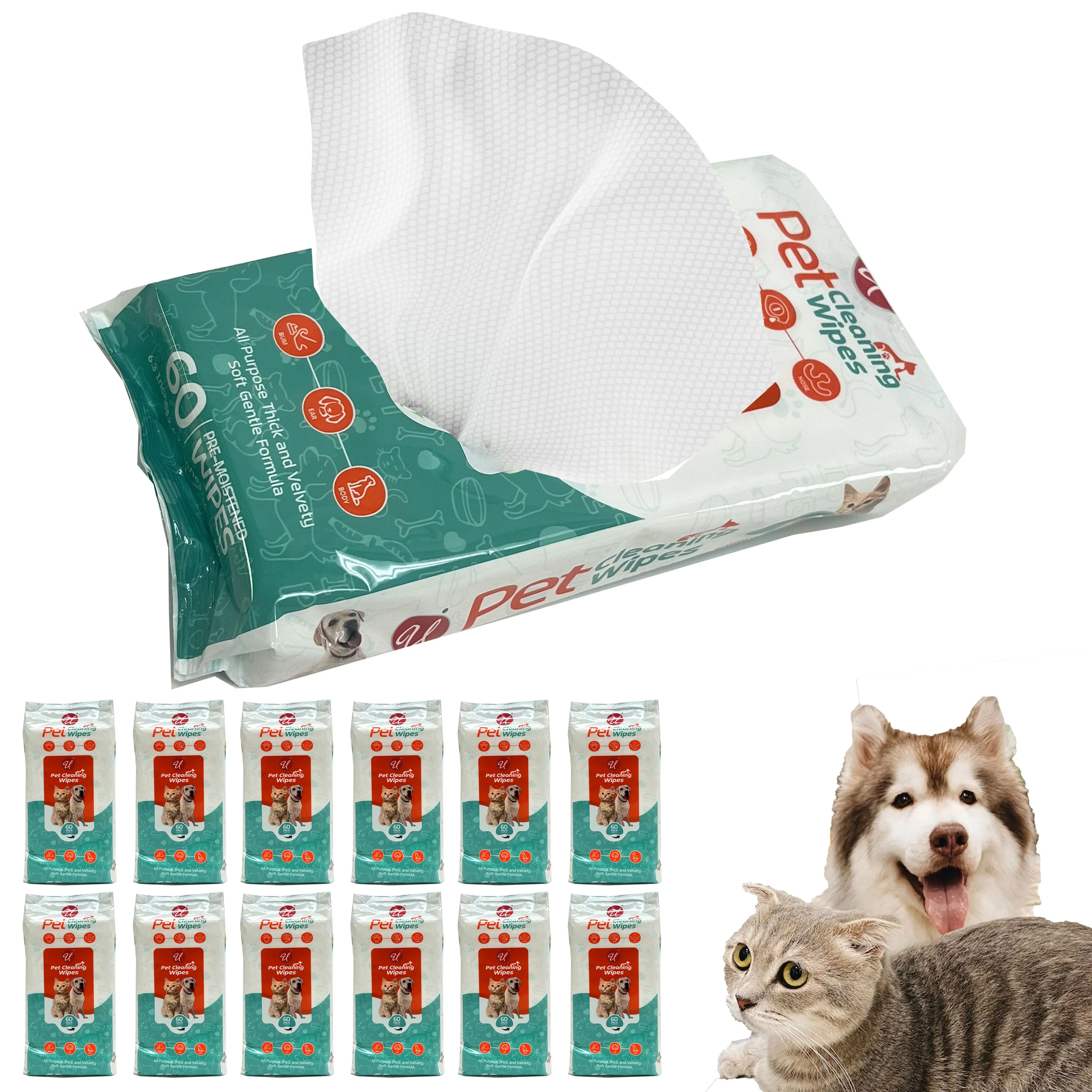 12 Pk Pets Grooming Wipes Dog Cat Dry Bath Wash Clean Ears Nose Butt Paws 720ct