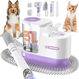 2025 3L Dog Grooming Vacuum Kit Pet Hair Vacuum with Dog Clipper & Low Noise Shedding Brush, 5 Pet Grooming Tools Hair Remover for Dogs & Cats (Purple)