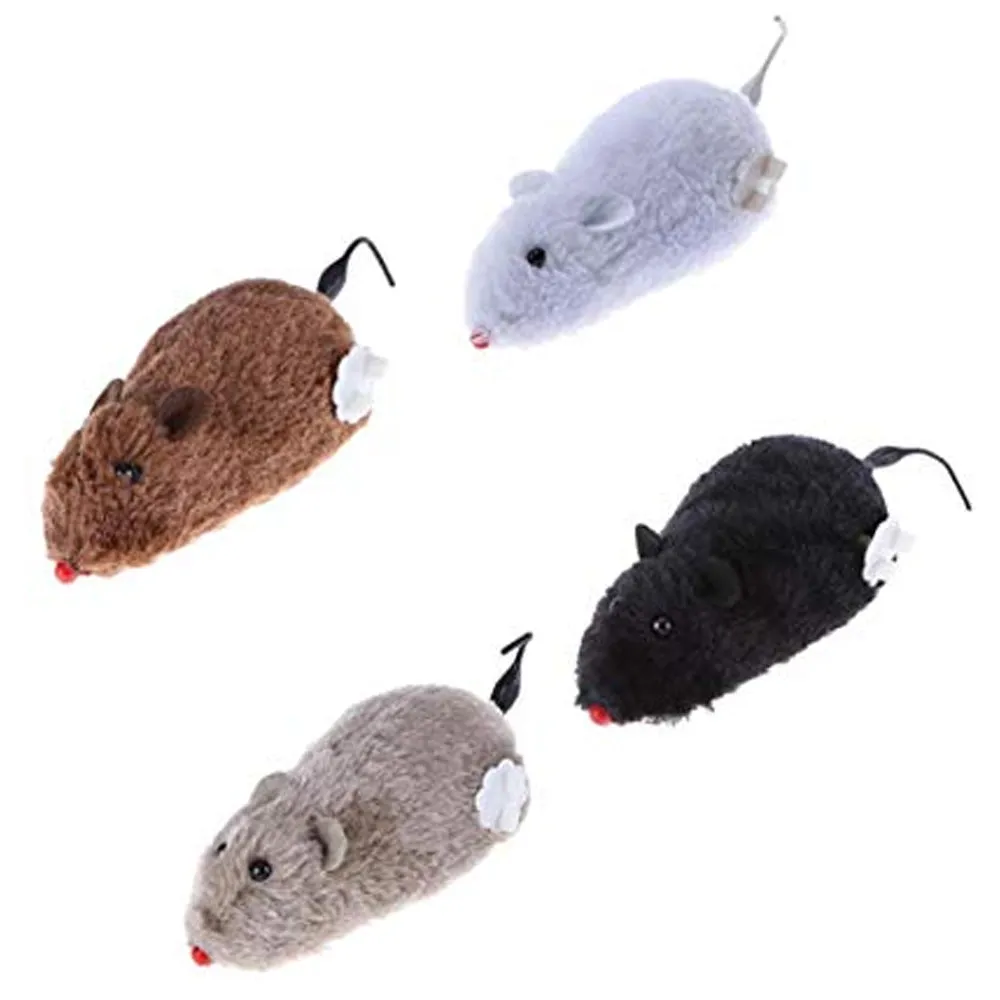 2X Cute Wind Up Running Mouse Rat Move Tail Pet Cat Kitten Prank Toys Joking Gag