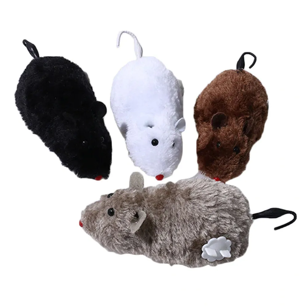 2X Cute Wind Up Running Mouse Rat Move Tail Pet Cat Kitten Prank Toys Joking Gag