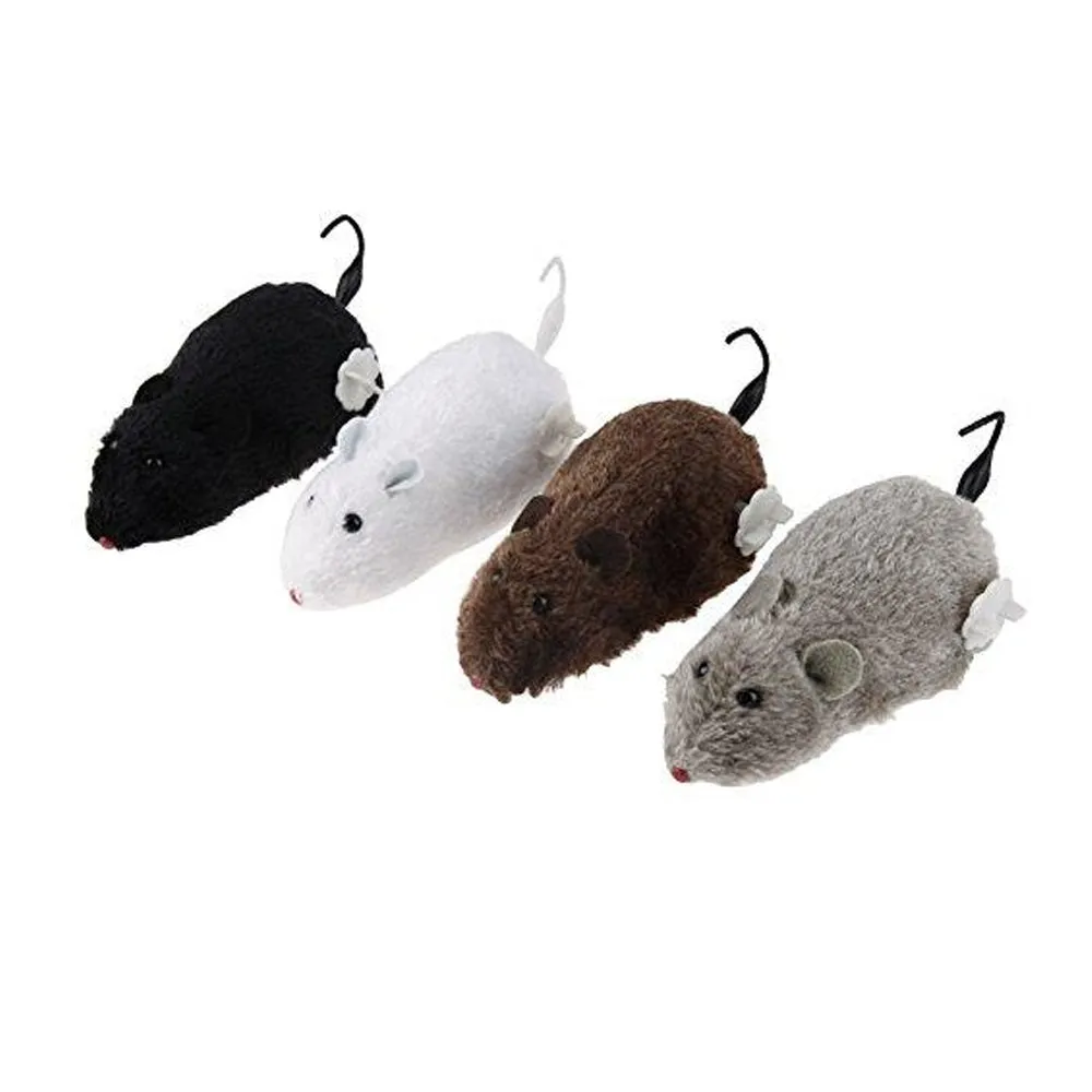 2X Cute Wind Up Running Mouse Rat Move Tail Pet Cat Kitten Prank Toys Joking Gag