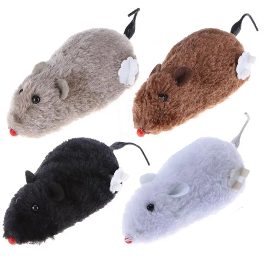 2X Cute Wind Up Running Mouse Rat Move Tail Pet Cat Kitten Prank Toys Joking Gag