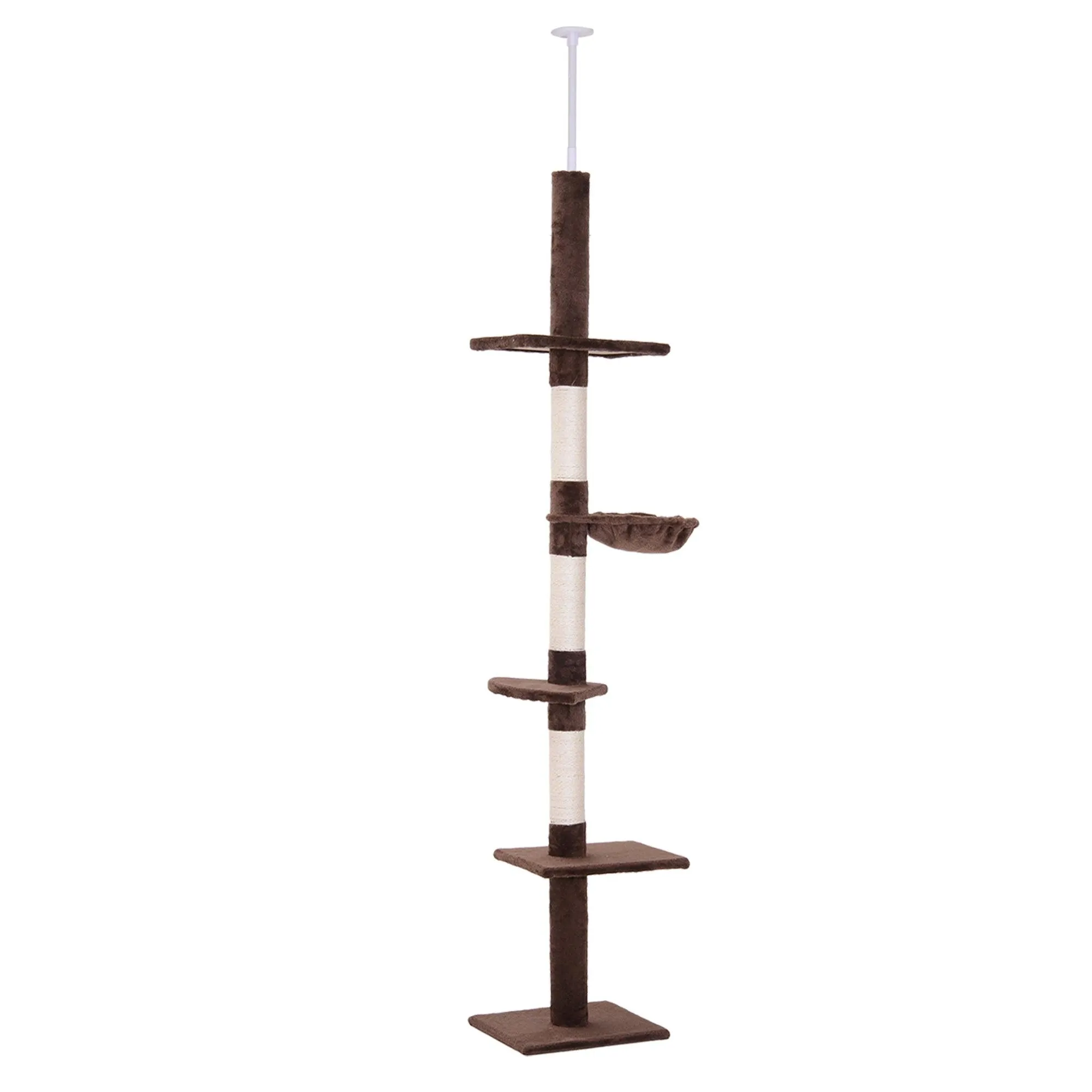 5-Tier Floor to Ceiling Cat Tree, Adjustable Height, Brown