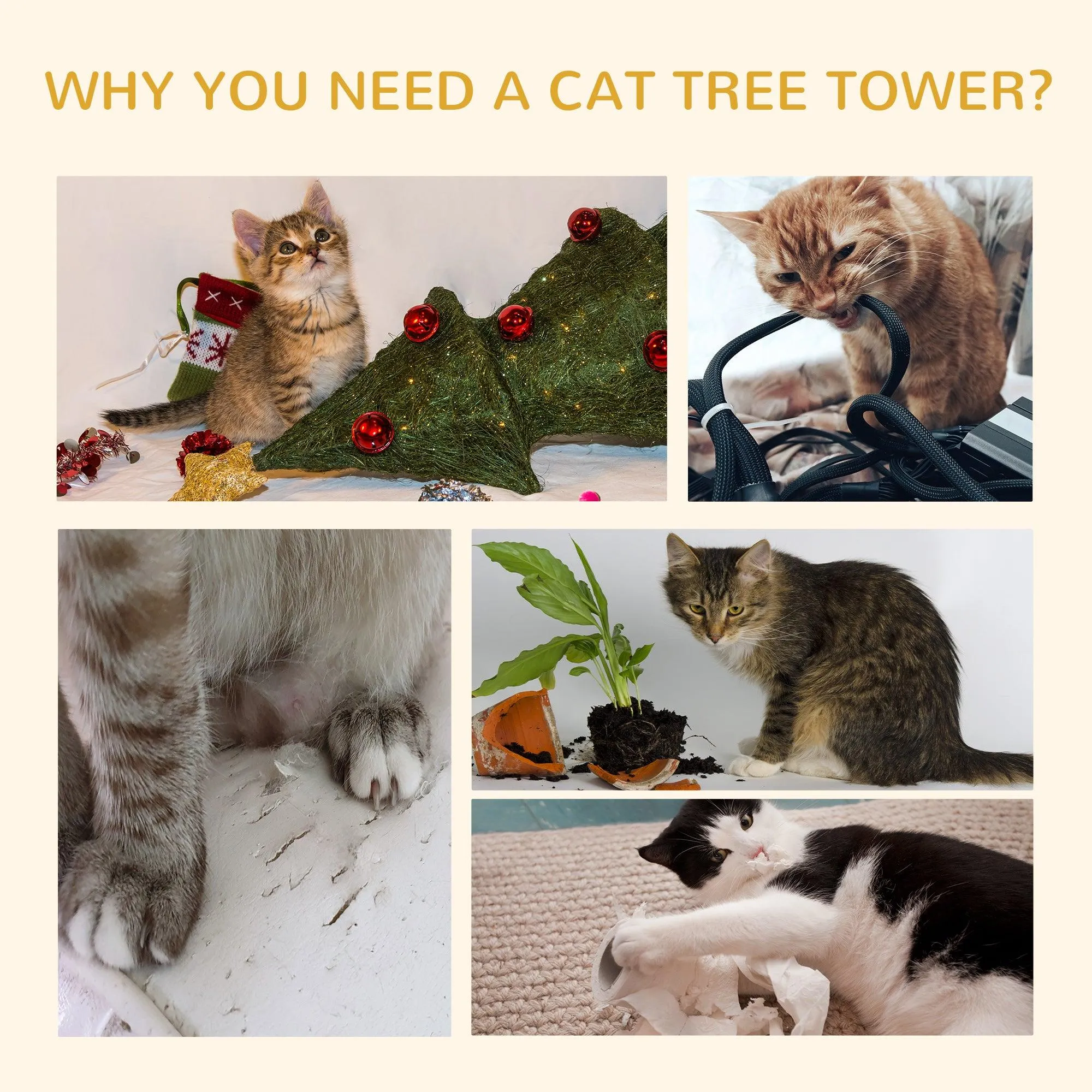 5-Tier Floor to Ceiling Cat Tree, Adjustable Height, Brown