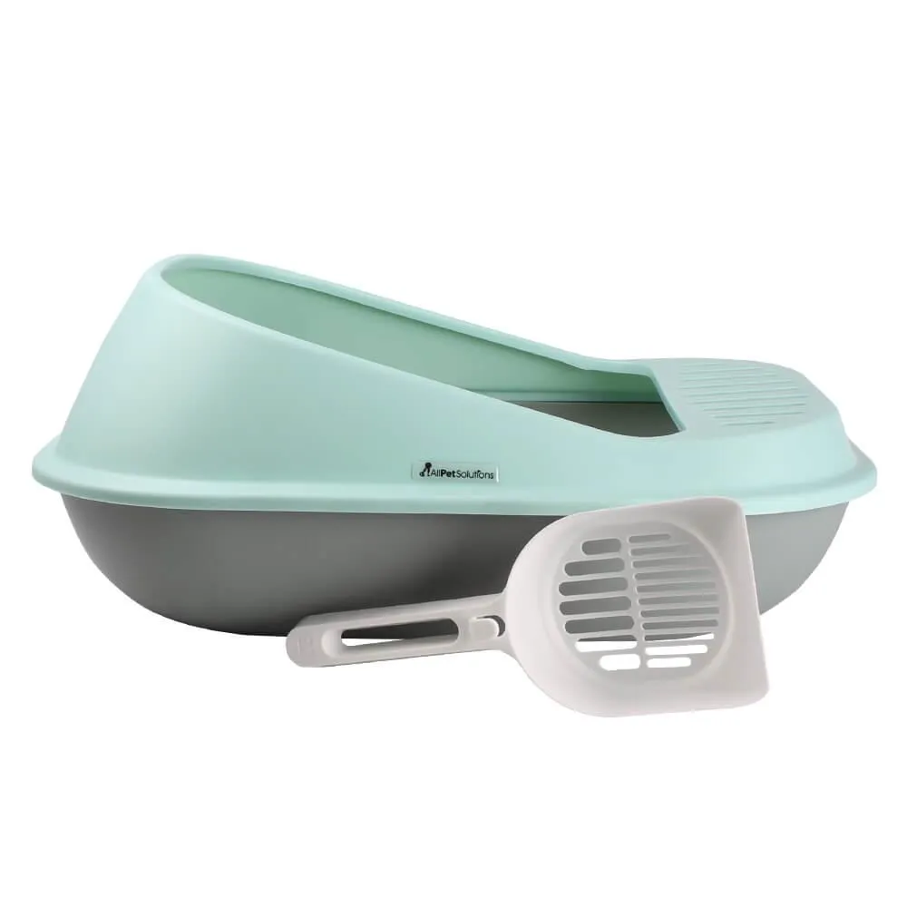 AllPetSolutions Cat Litter Tray with High Sides & Scoop, Green
