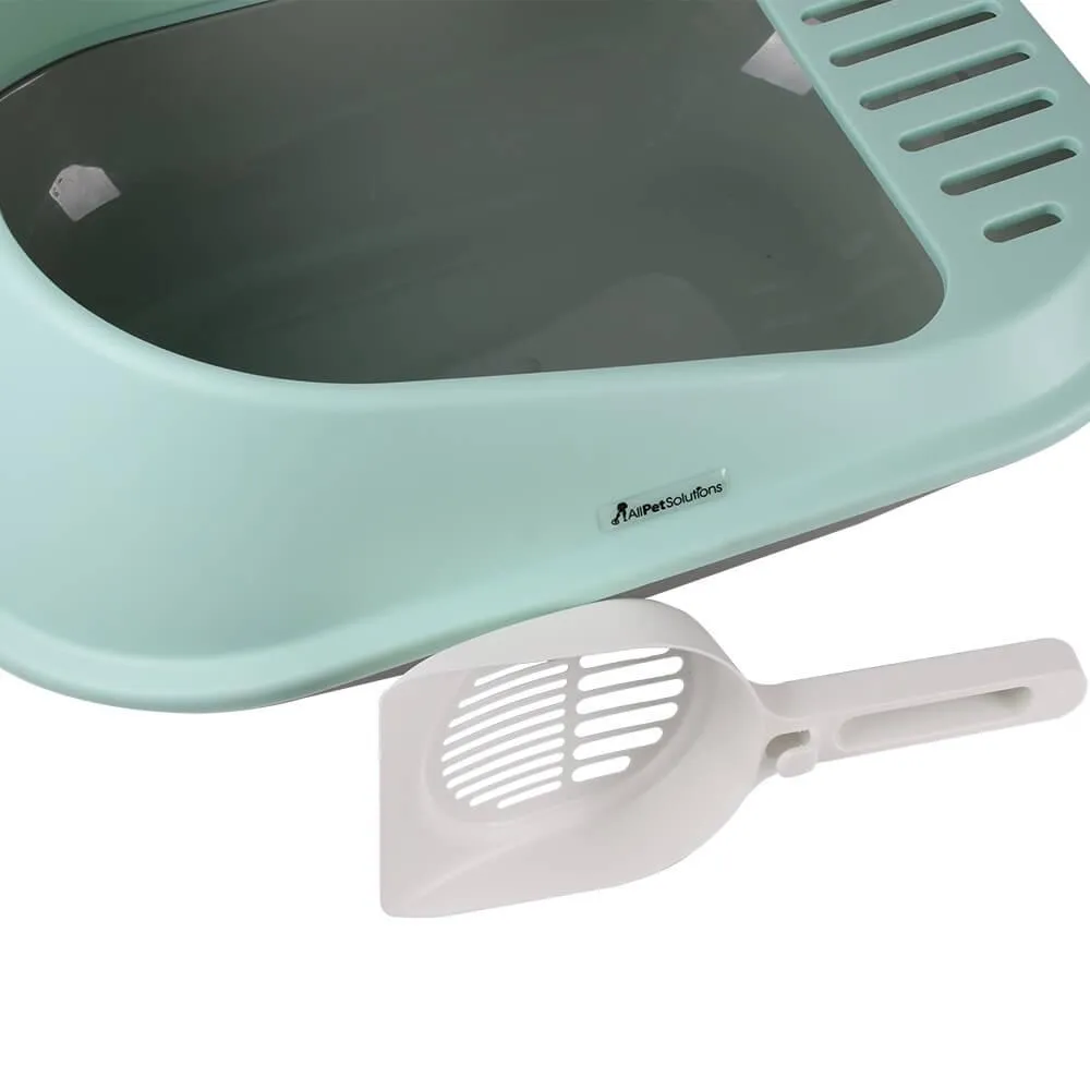 AllPetSolutions Cat Litter Tray with High Sides & Scoop, Green