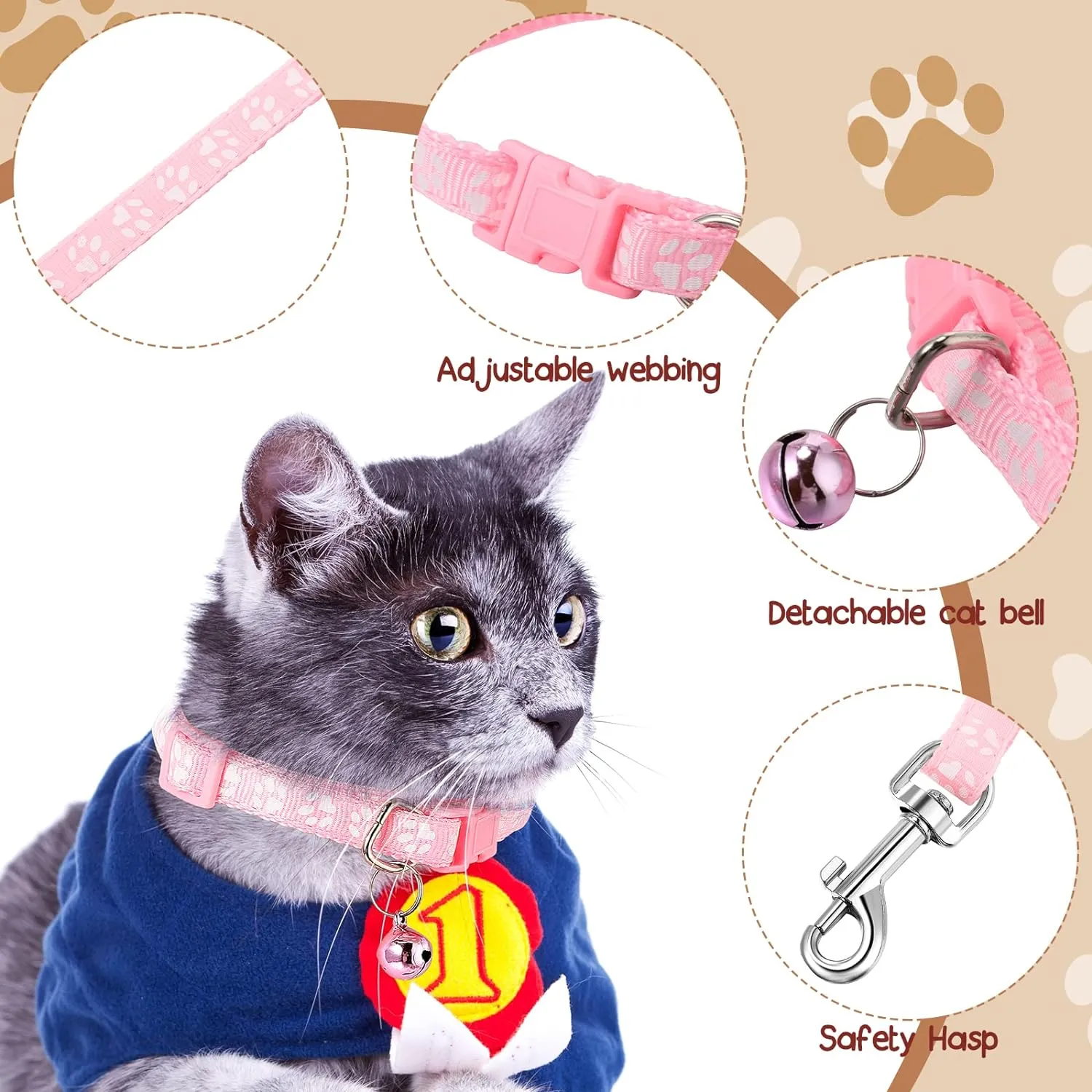 Amylove 48 Pcs Dog Collar and Leash Set, Polypropylene Adjustable Puppy Collars for Medium Dogs Small Pet Puppy Walking Training with Hook and Buckle(Multicolor,Paws Pattern)