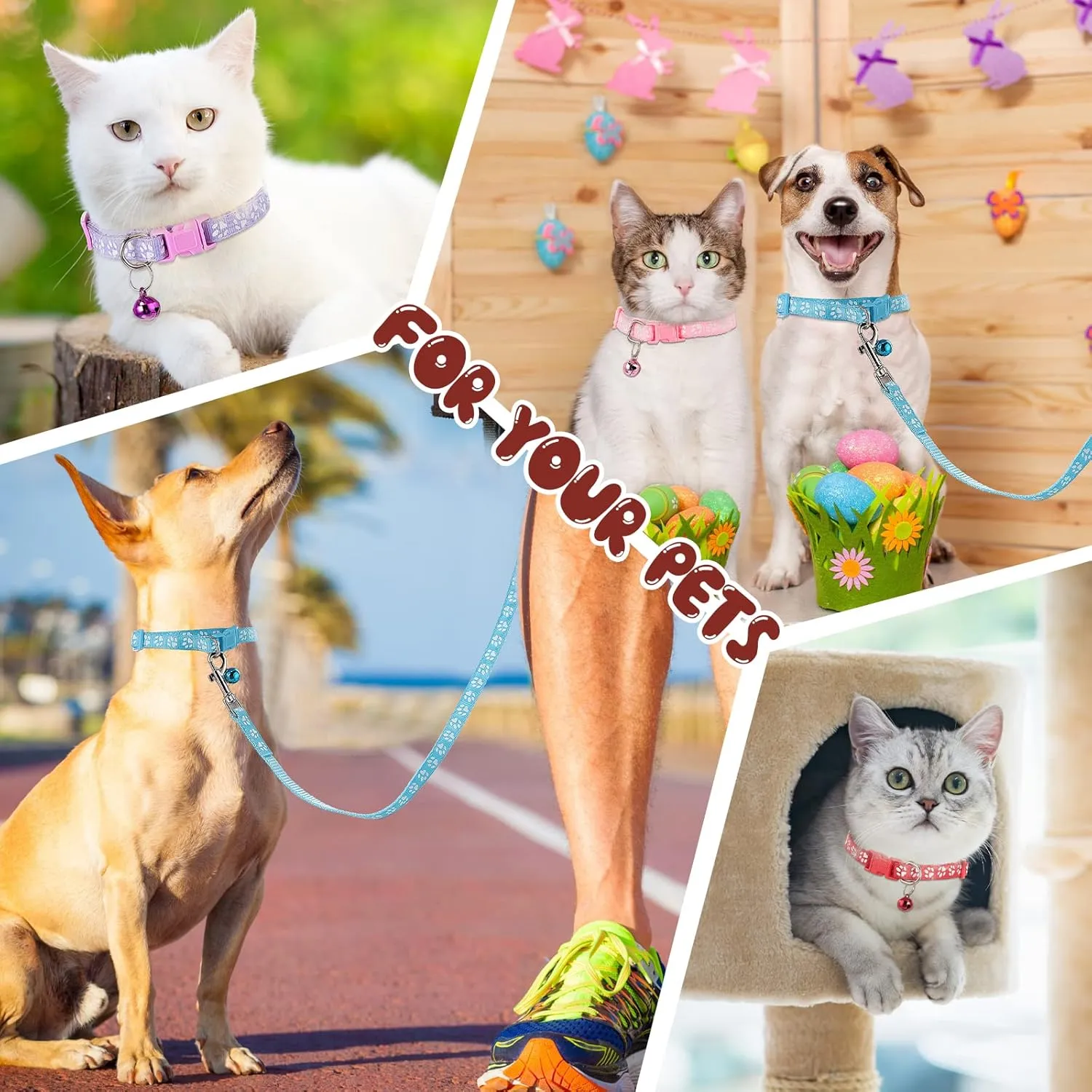 Amylove 48 Pcs Dog Collar and Leash Set, Polypropylene Adjustable Puppy Collars for Medium Dogs Small Pet Puppy Walking Training with Hook and Buckle(Multicolor,Paws Pattern)