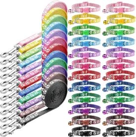 Amylove 48 Pcs Dog Collar and Leash Set, Polypropylene Adjustable Puppy Collars for Medium Dogs Small Pet Puppy Walking Training with Hook and Buckle(Multicolor,Paws Pattern)