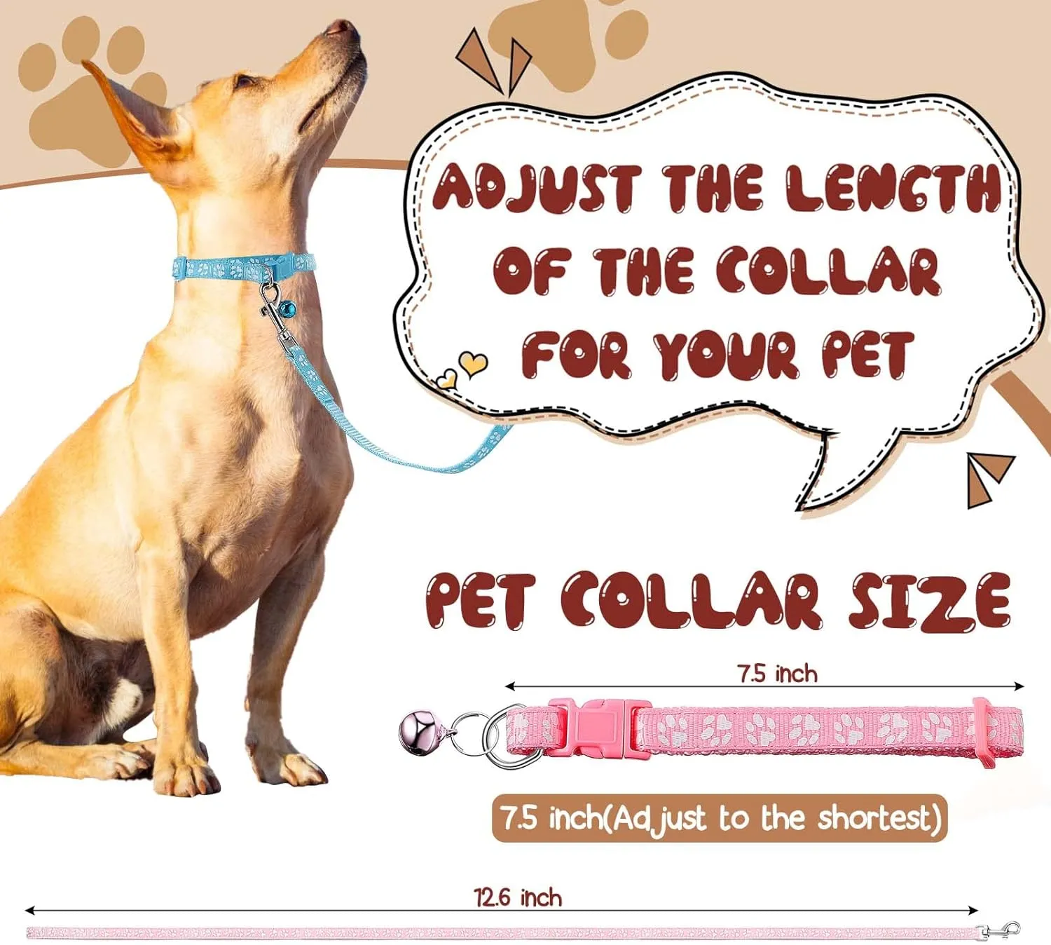 Amylove 48 Pcs Dog Collar and Leash Set, Polypropylene Adjustable Puppy Collars for Medium Dogs Small Pet Puppy Walking Training with Hook and Buckle(Multicolor,Paws Pattern)