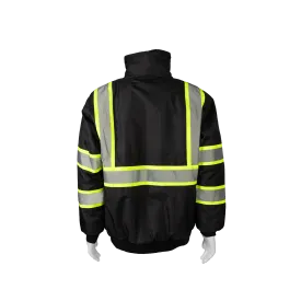 BQBJ-LG Enhanced Visibility Waterproof Black Quilted Bomber Jacket With Lime Contrast Binding