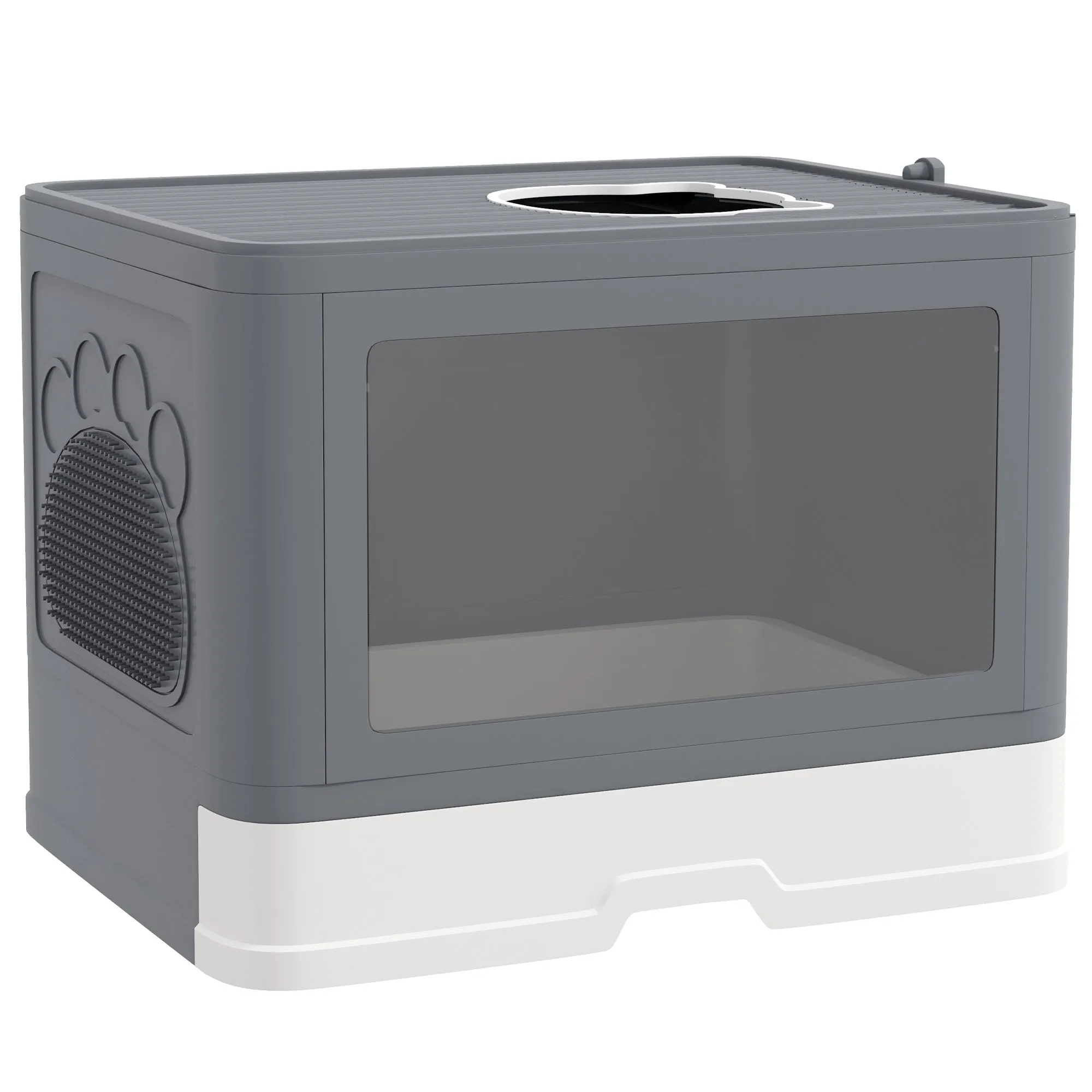 Cat Litter Box Enclosed with Lid Front Entry Top Exit Drawer Tray Scoop Brush 48.5 x 38 x 36.5cm - Grey