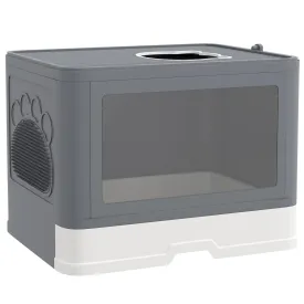 Cat Litter Box Enclosed with Lid Front Entry Top Exit Drawer Tray Scoop Brush 48.5 x 38 x 36.5cm - Grey
