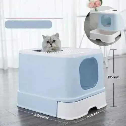 Cat Litter Box Top Entry Litter Box Cat Sandbox Large Capacity Toilet Style Tray