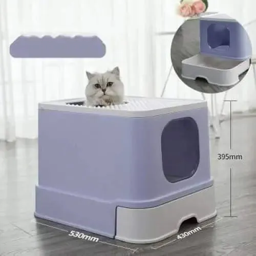 Cat Litter Box Top Entry Litter Box Cat Sandbox Large Capacity Toilet Style Tray