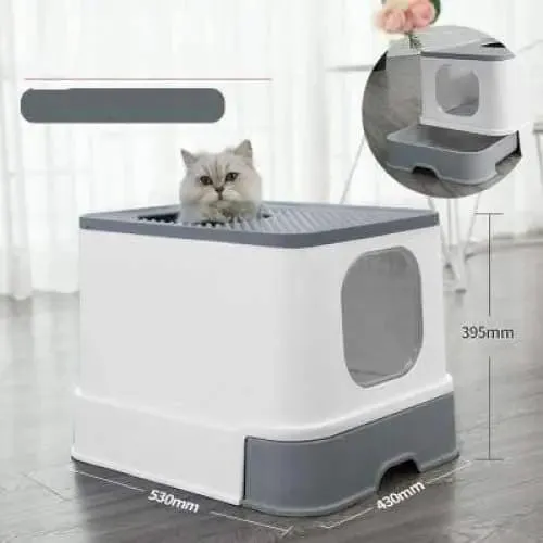 Cat Litter Box Top Entry Litter Box Cat Sandbox Large Capacity Toilet Style Tray