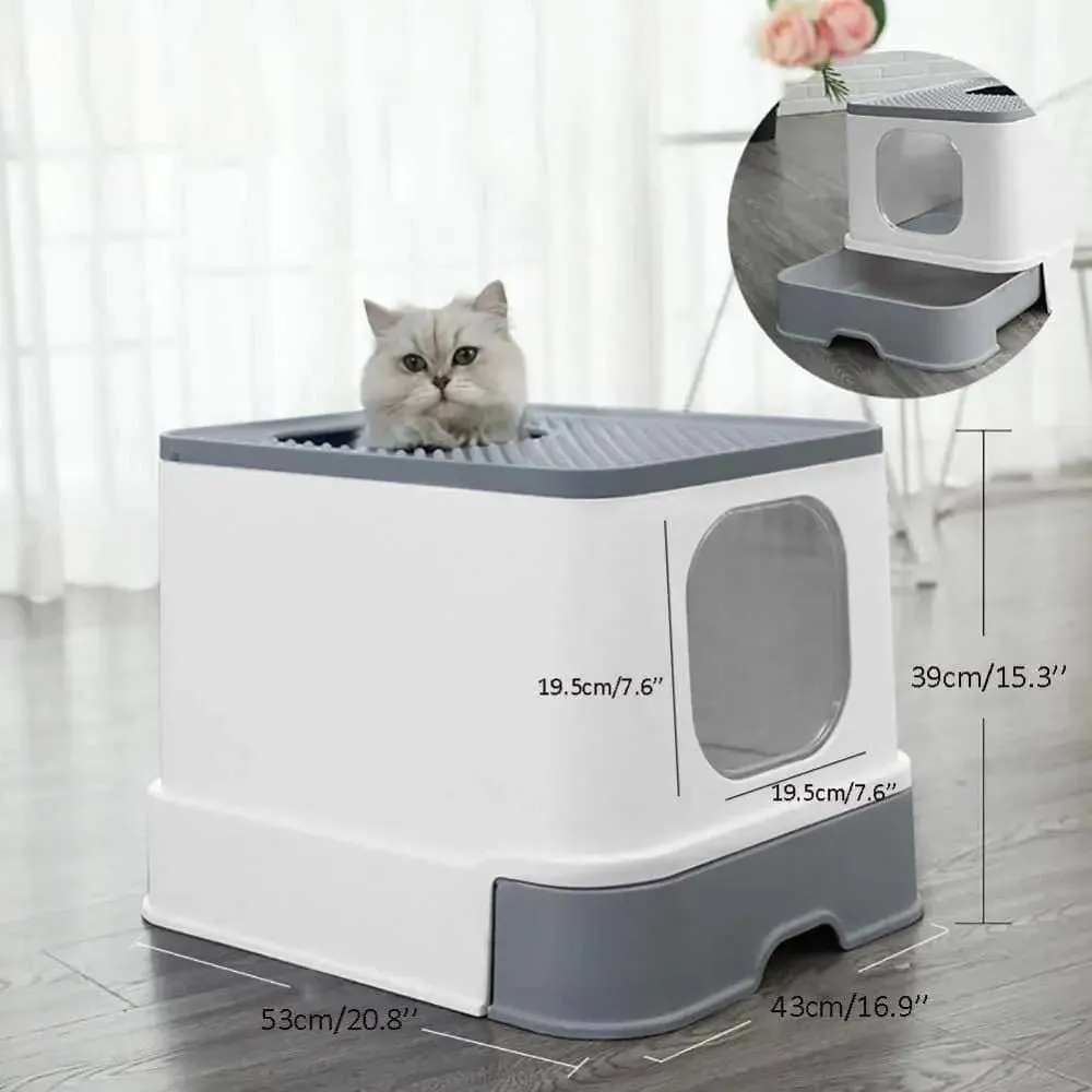Cat Litter Box Top Entry Litter Box Cat Sandbox Large Capacity Toilet Style Tray