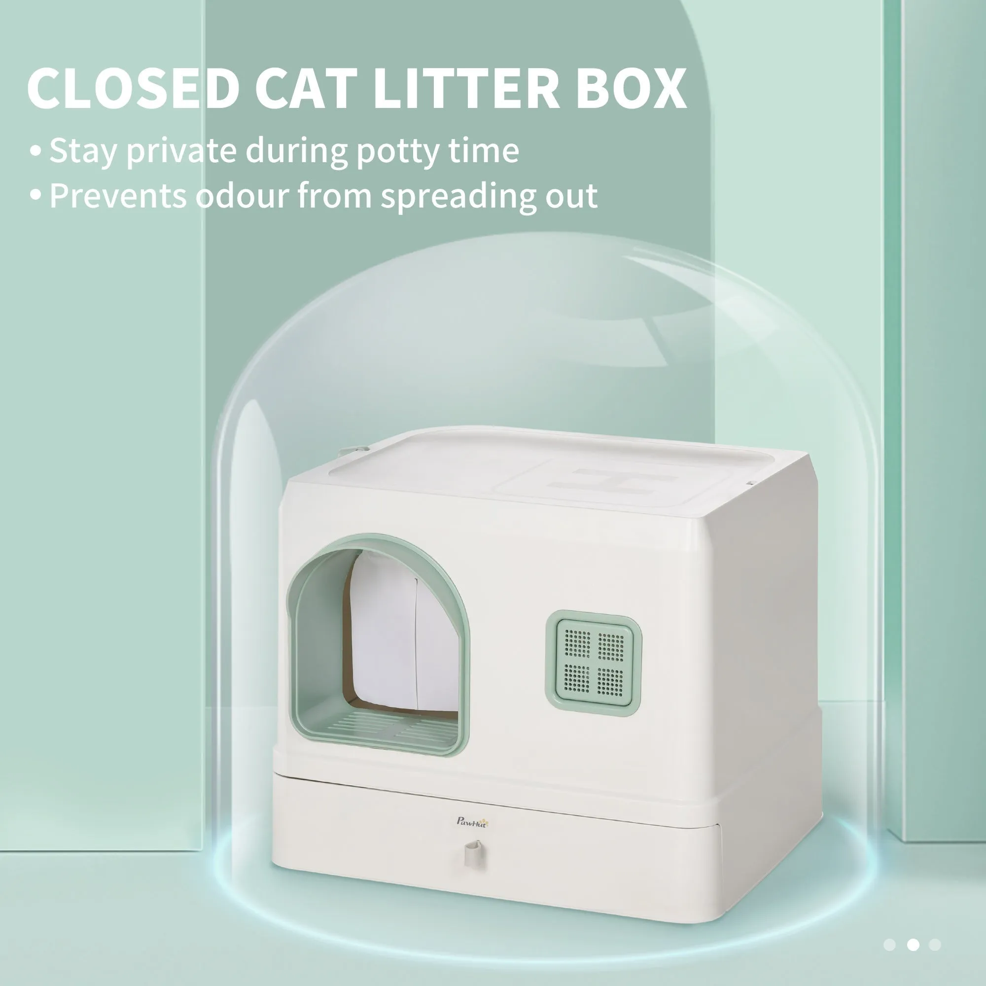 Cat Litter Box with Drawer Pan Hooded Cat Litter Tray with Scoop Deodorants Front Entrance 50 x 40 x 40 cm White
