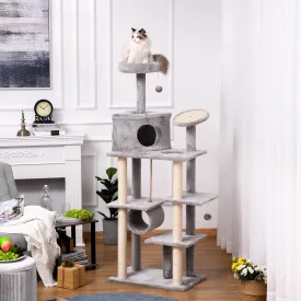Cat tree Tower 179cm Climbing Activity Centre Kitten with Jute Scratching Post Pad Condo Perch Hanging Balls Tunnel Teasing Rope Toy Dark Grey