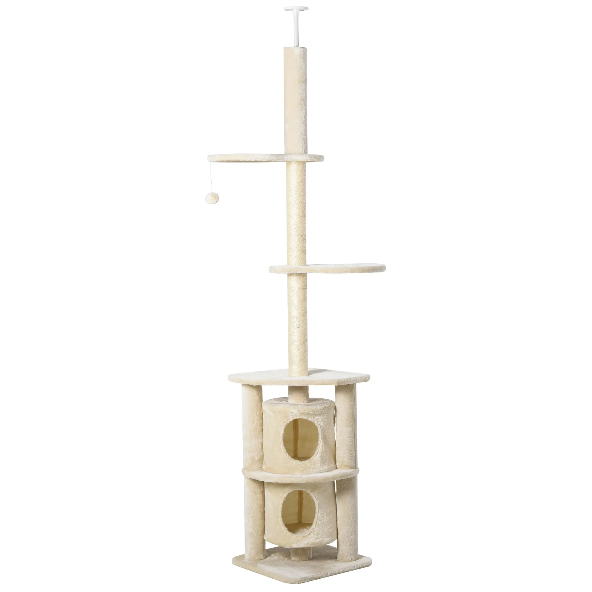 Cats 5-Tier Sisal Rope Scratching Tree w/ Dangle Toy Beige