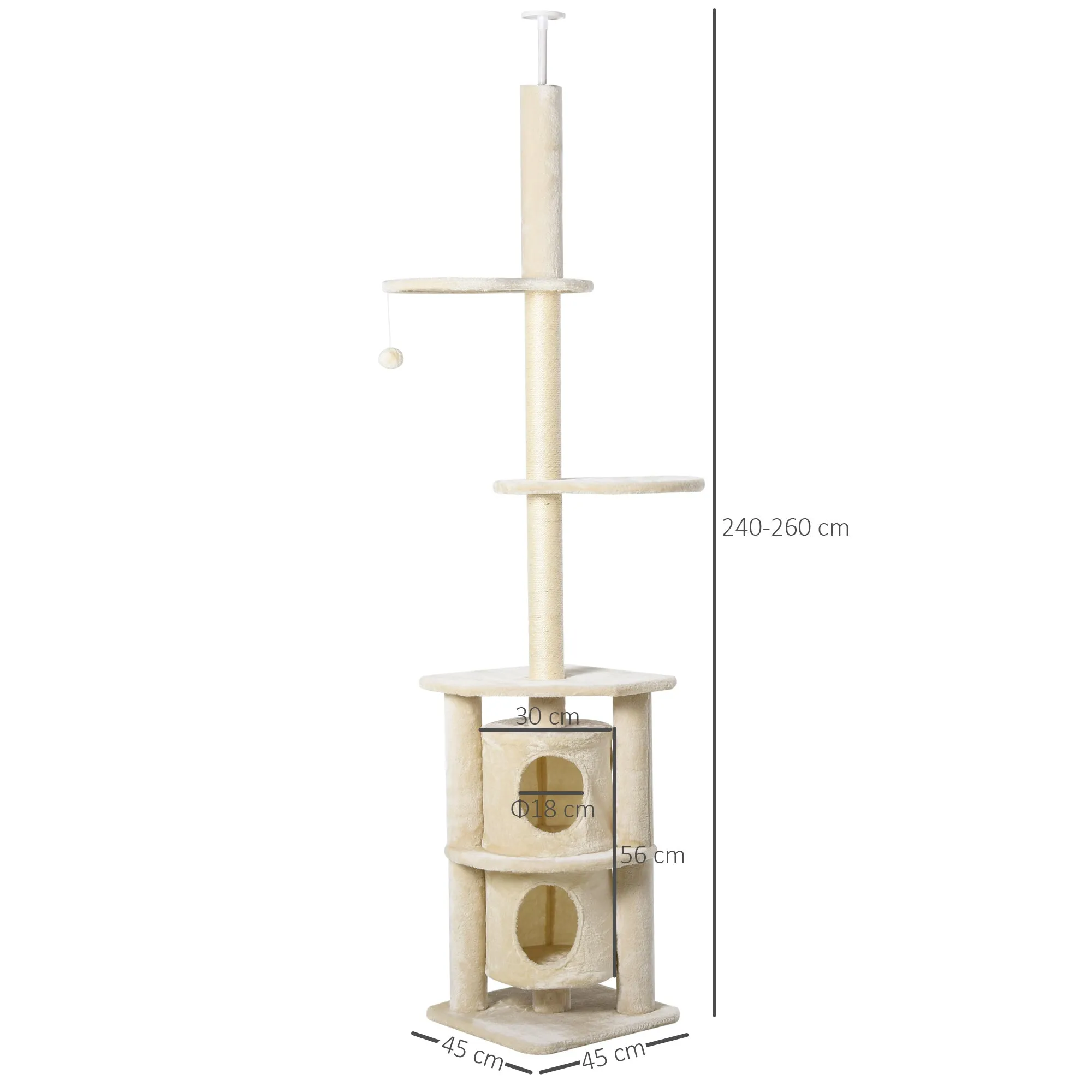 Cats 5-Tier Sisal Rope Scratching Tree w/ Dangle Toy Beige