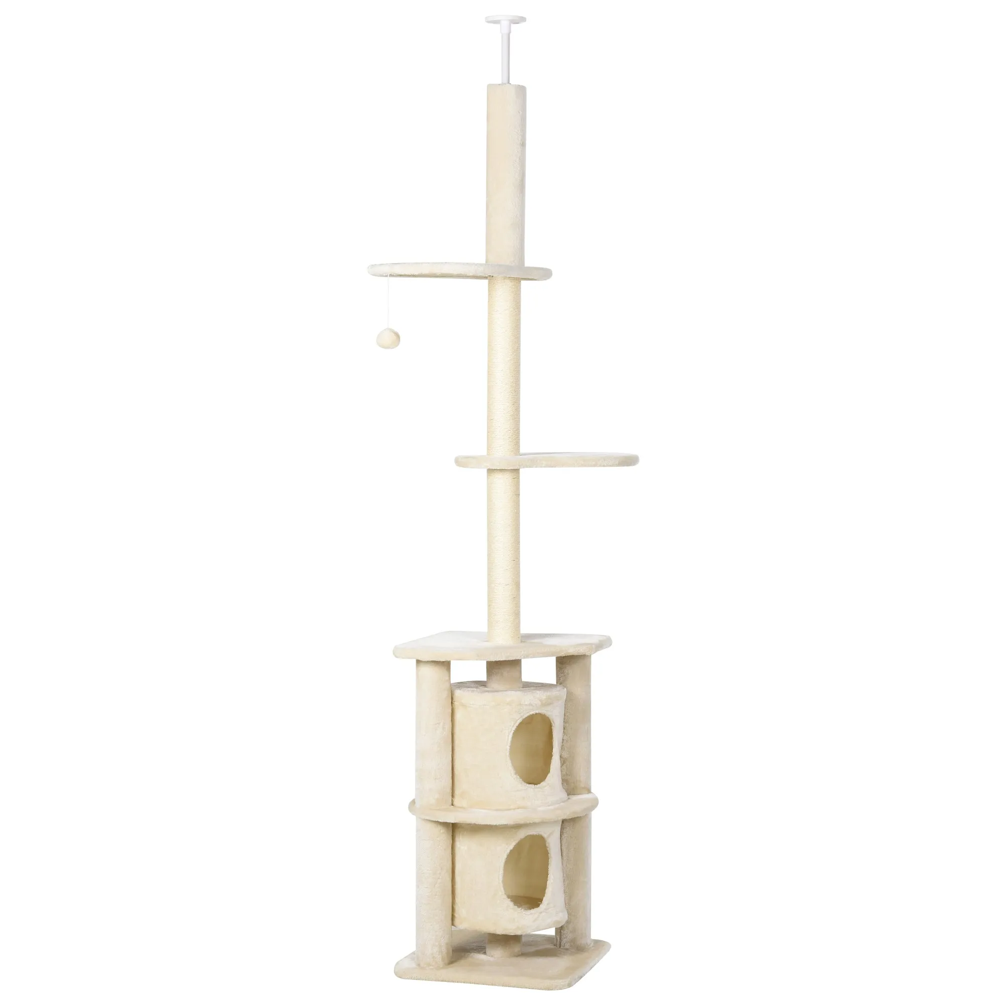 Cats 5-Tier Sisal Rope Scratching Tree w/ Dangle Toy Beige