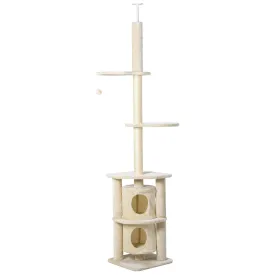 Cats 5-Tier Sisal Rope Scratching Tree w/ Dangle Toy Beige