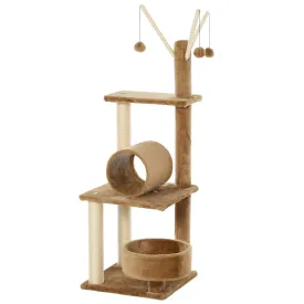 Cats Sisal Rope 3-Tier Scratching Tree w/ Dangle Toys Brown