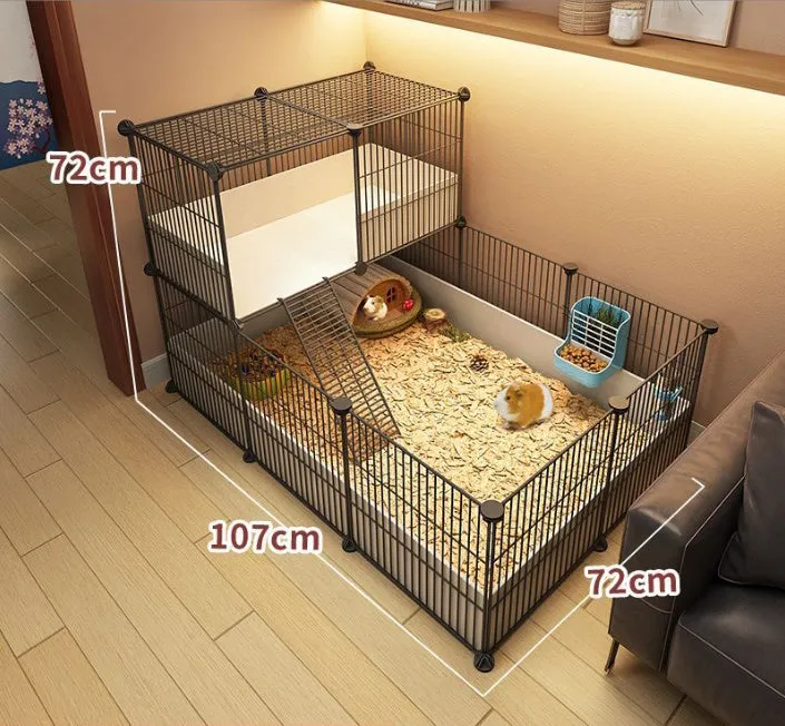 DIY Cage for Guinea Pig Setup 2 Level with Tray 1.5cm Metal Mesh Black (no accessories)