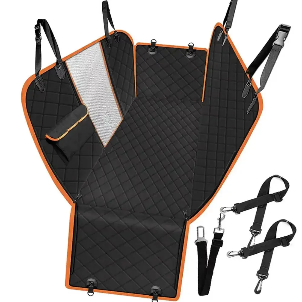 Dog Seat Covers, Waterproof Nonslip Pet Seat Cover for Back Seat with Storage Pockets Mesh Visual Window, Black Heavy Duty Scratchproof Pet Dog Seat Cover Hammock for Cars Trucks