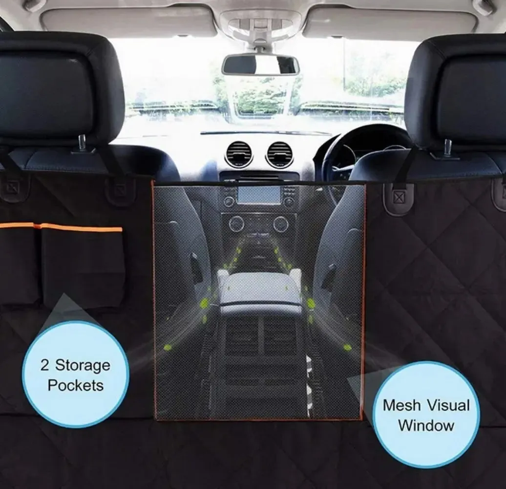 Dog Seat Covers, Waterproof Nonslip Pet Seat Cover for Back Seat with Storage Pockets Mesh Visual Window, Black Heavy Duty Scratchproof Pet Dog Seat Cover Hammock for Cars Trucks