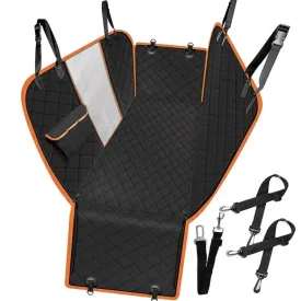 Dog Seat Covers, Waterproof Nonslip Pet Seat Cover for Back Seat with Storage Pockets Mesh Visual Window, Black Heavy Duty Scratchproof Pet Dog Seat Cover Hammock for Cars Trucks