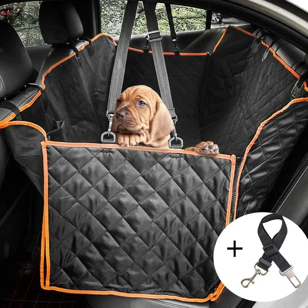 Dog Seat Covers, Waterproof Nonslip Pet Seat Cover for Back Seat with Storage Pockets Mesh Visual Window, Black Heavy Duty Scratchproof Pet Dog Seat Cover Hammock for Cars Trucks