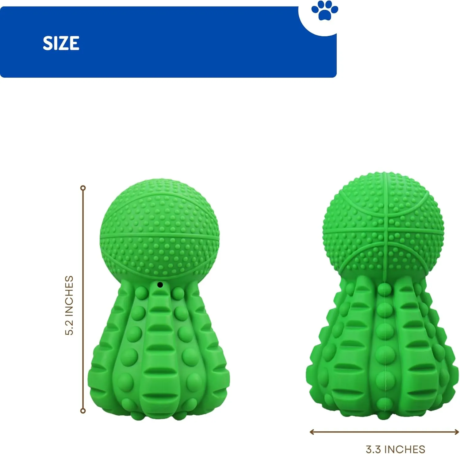 Durable Dog Chew Toys for Aggressive Chewers - Natural Rubber Treat Dispensing Toy - Interactive Slow Feeder - Boredom Relief and Enrichment Stimulation (Green)