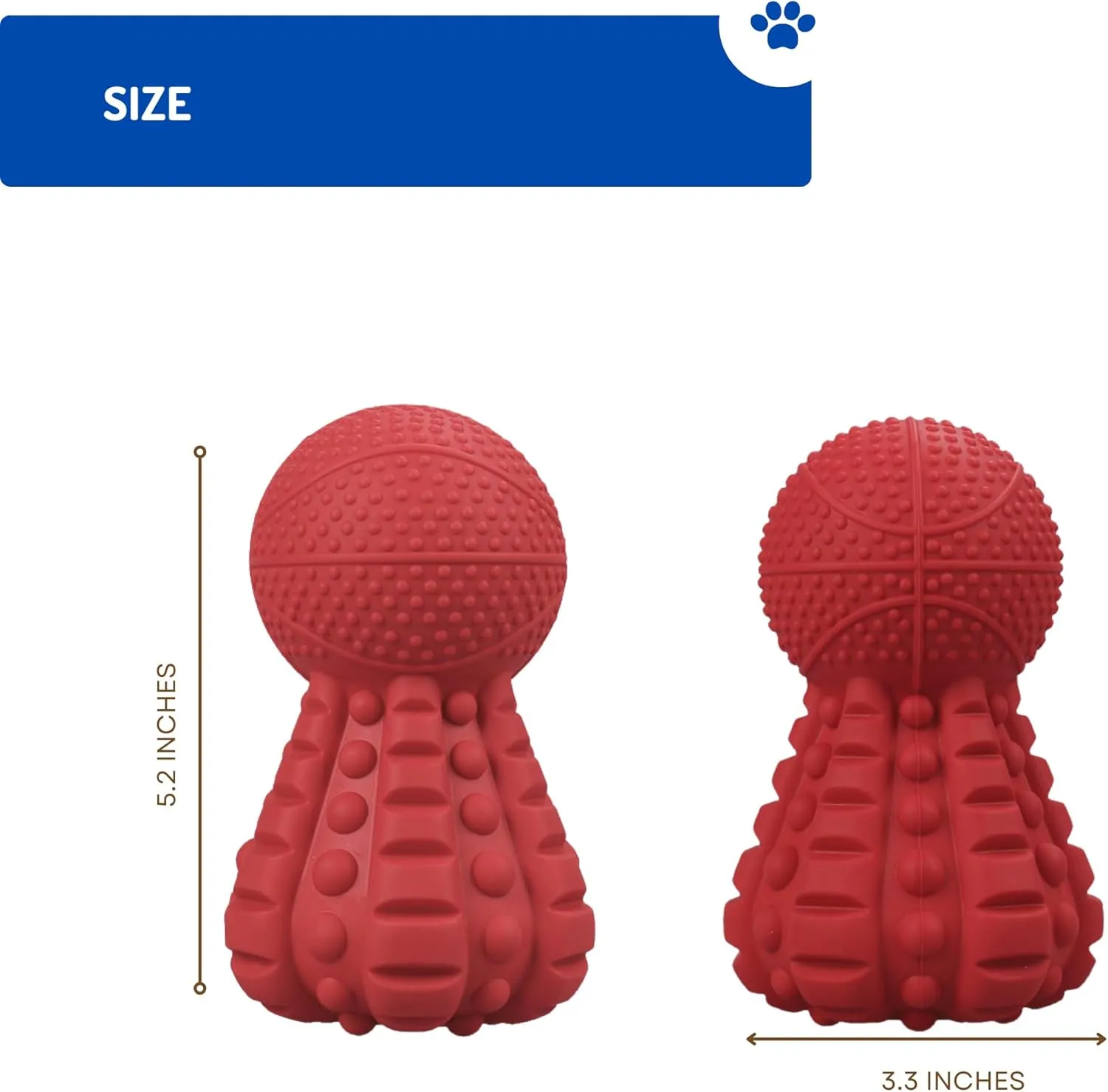 Durable Dog Chew Toys for Aggressive Chewers - Natural Rubber Treat Dispensing Toy - Interactive Slow Feeder - Boredom Relief and Enrichment Stimulation (Red)