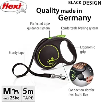 Flexi - Black Design Tape 5m Lead - Large - Black/Blue