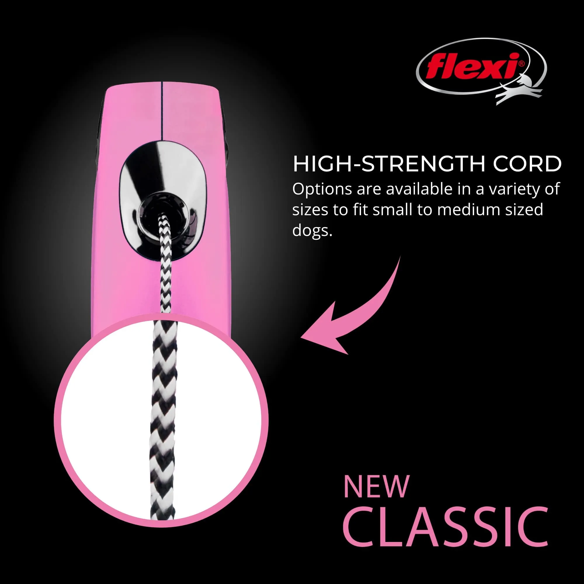Flexi Classic Cord Retractable Dog Leash - Pink - Extra Small - 10 Feet