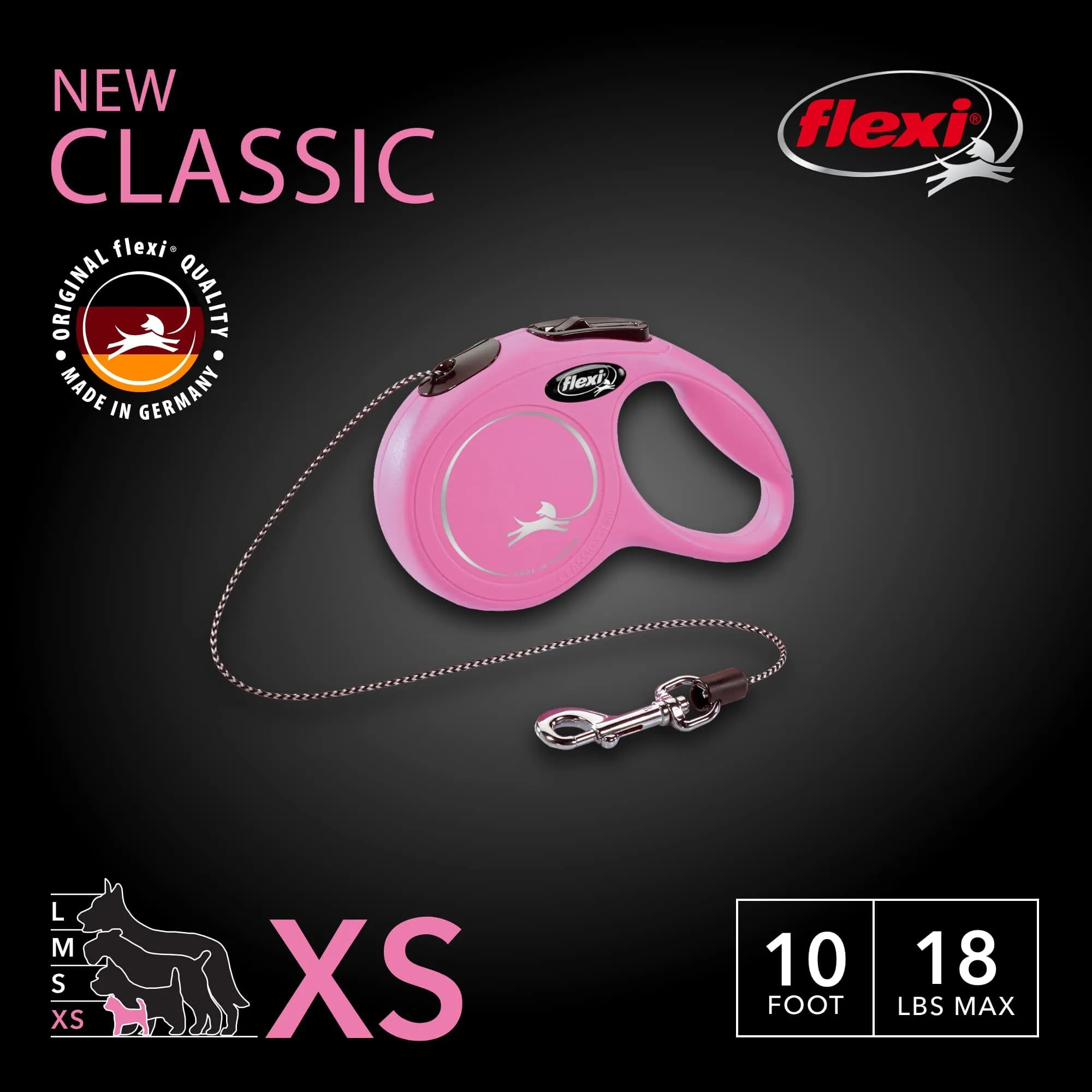 Flexi Classic Cord Retractable Dog Leash - Pink - Extra Small - 10 Feet
