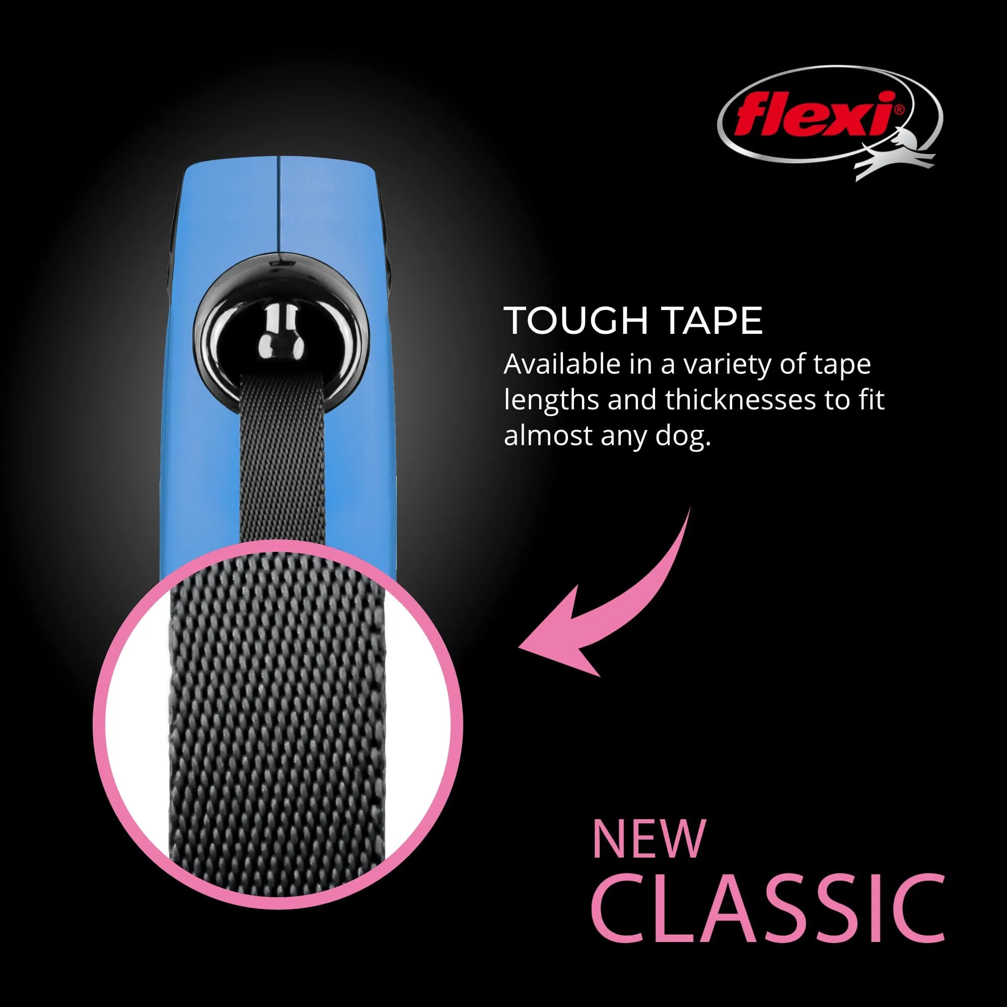 Flexi Classic Tape Rectractable Dog Leash - 33 Lbs - Blue - Small - 16 Feet