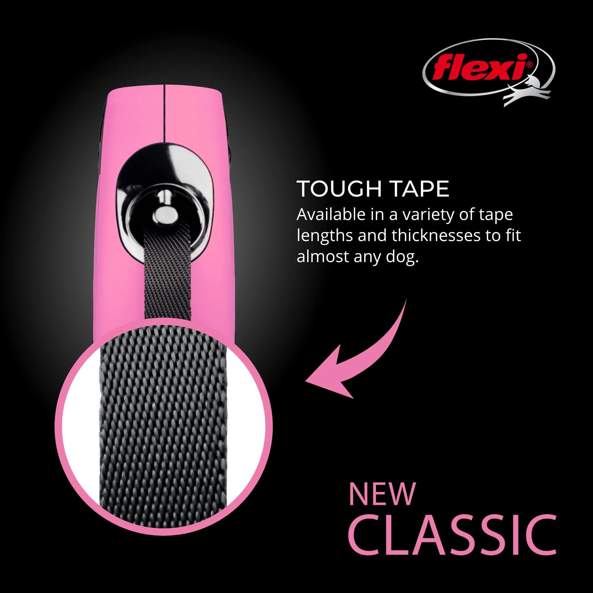 Flexi Classic Tape Rectractable Dog Leash - 33 Lbs - Pink - Small - 16 Feet
