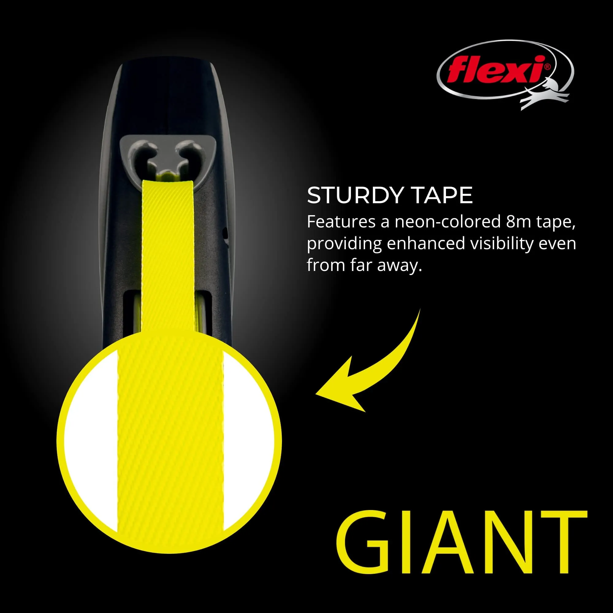 Flexi Durablet Strong Tape Rectractable Dog Leash - Black - Giant / Large - 110 Lbs - 26 Feet