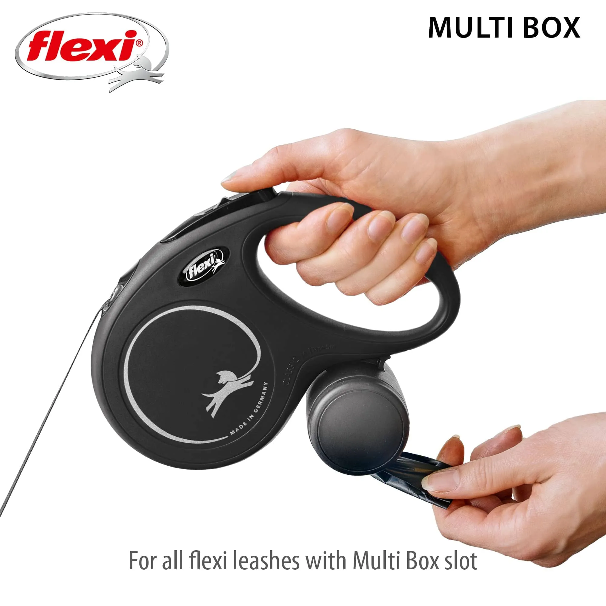 Flexi Multi-Box Retractable Dog Leash Attachment Compartment for Treats and Wastebags - Black