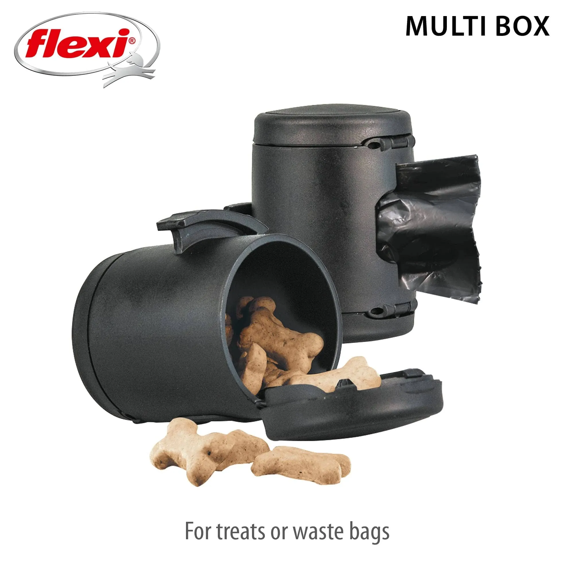 Flexi Multi-Box Retractable Dog Leash Attachment Compartment for Treats and Wastebags - Black