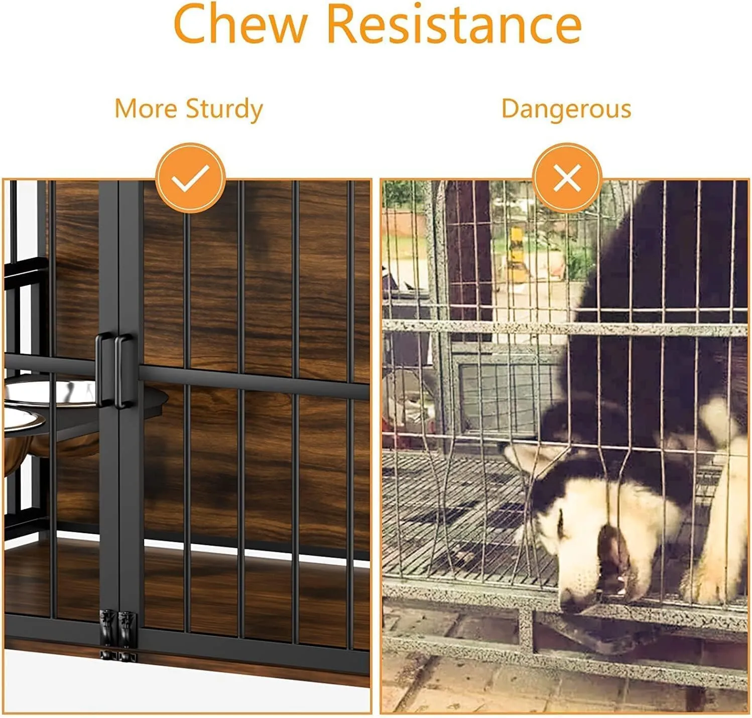 Furniture Style Large Dog Crate with 360° & Adjustable Raised Feeder for Dogs 2 Stainless Steel Bowls
