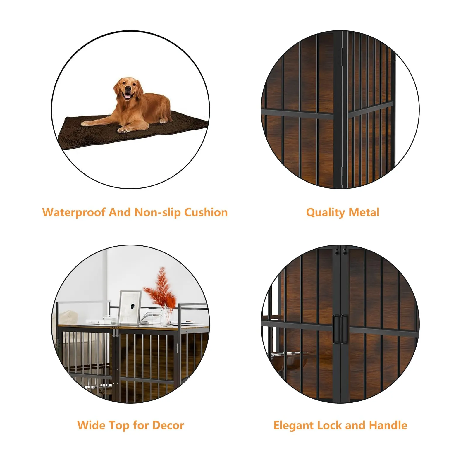 Furniture Style Large Dog Crate with 360° & Adjustable Raised Feeder for Dogs 2 Stainless Steel Bowls