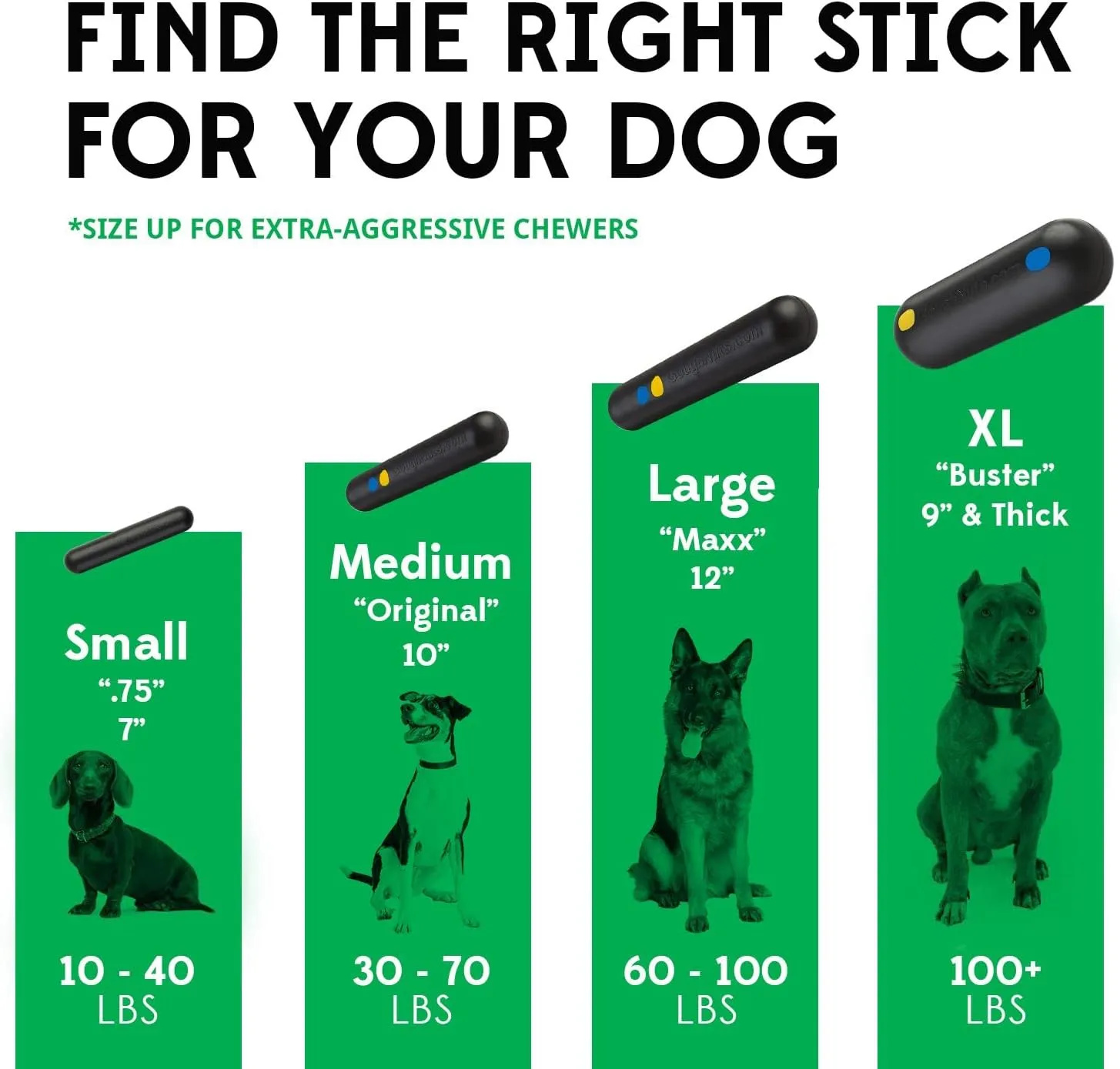Goughnuts  Dog Toys for Aggressive Chewers | Virtually Indestructible Dog Toys for Breeds Such as Pit Bulls and German Shepherds | Heavy Duty Rubber Stick Toy | Extra Large