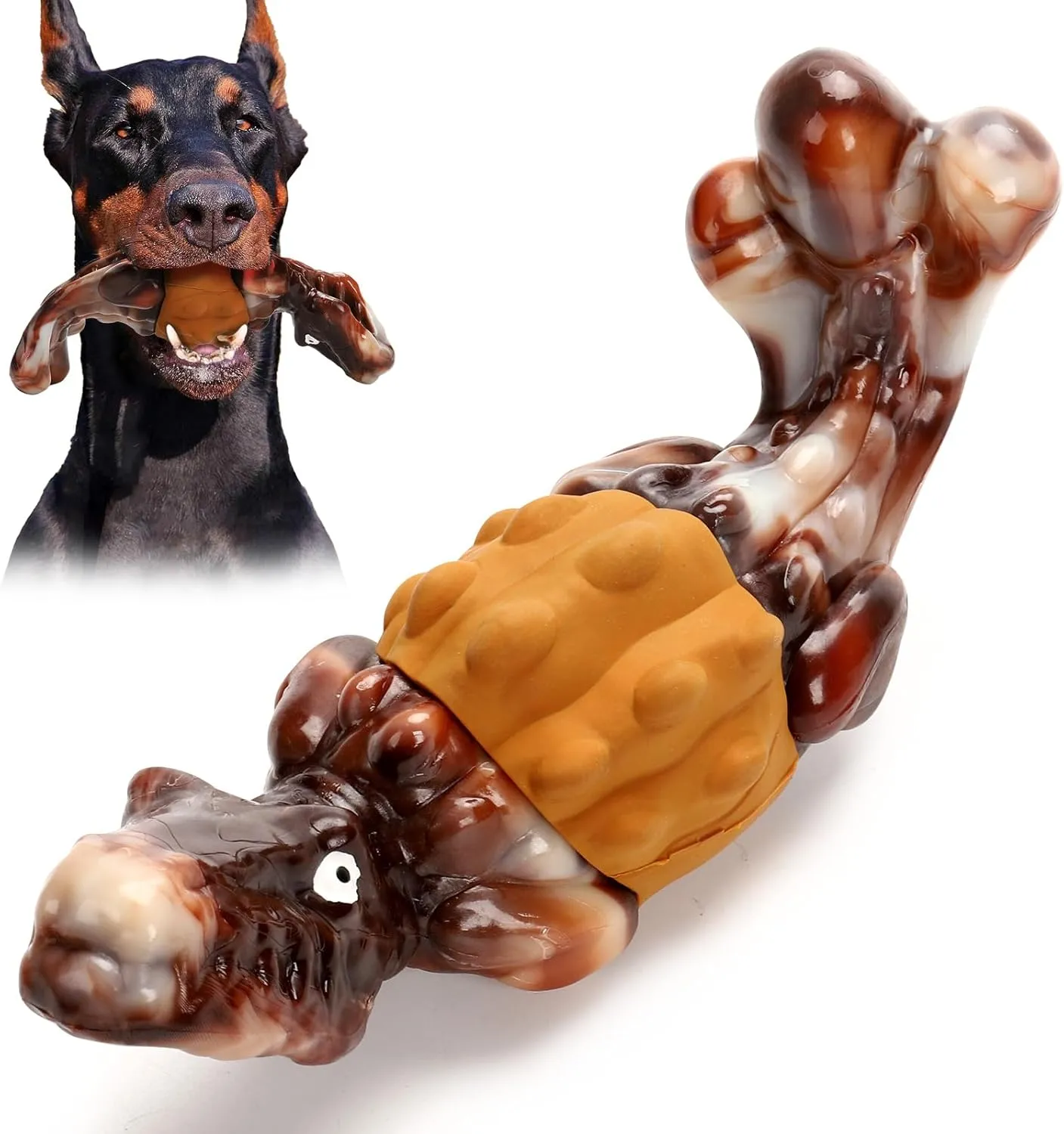 Indestructible Dog Chew Toys for Aggressive Chewers - Durable Rubber Bacon-Flavored Toy to Keep Them Busy(Large/Medium Breeds)