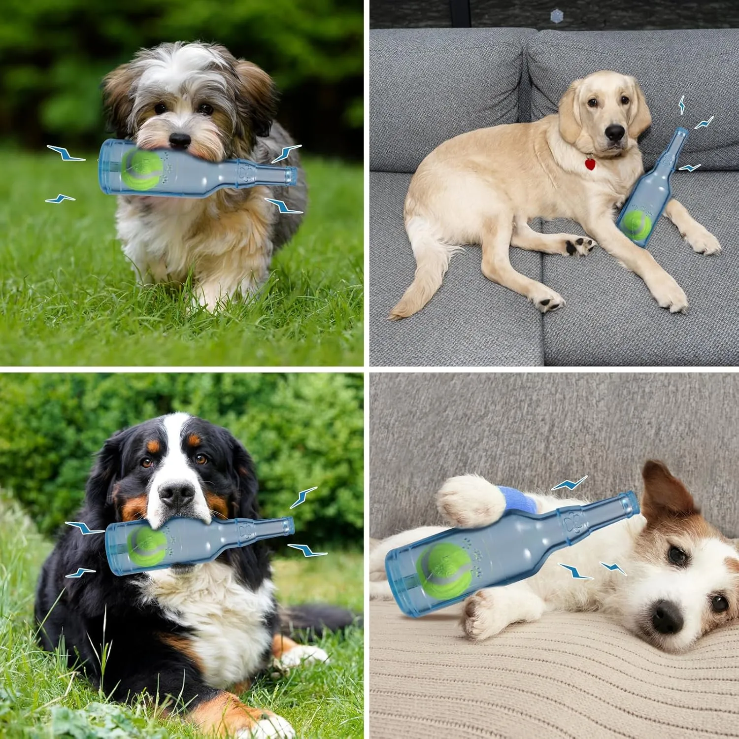 Indestructible Dog Toys for Aggressive Chewers, Contains Tennis Ball, Durable Squeaky Dog Toys (Blue, L)