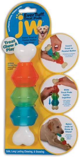 JW Pet EverTuff Treat Pod Nylon Dog Toy, Small, White Bone with Colored Pods of Orange, Green, Blue